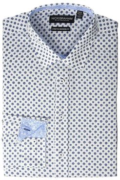 Daisy Floral CVC Stretch Dress Shirt (White) Men's Long Sleeve Button Up