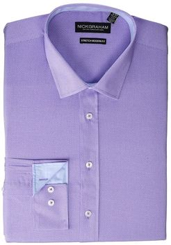 Texture Weave Stretch Dress Shirt (Purple) Men's Long Sleeve Button Up