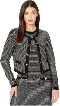 Tweed Knit Cropped Cardigan (Black Multi) Women's Clothing