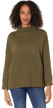 Glenmoor Mockneck Sweater in Cotton-Merino Yarn (Heather Elm) Women's Clothing