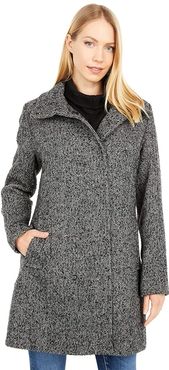 Houndstooth Tweed Topper Coat with Snap Closure (Charcoal) Women's Clothing