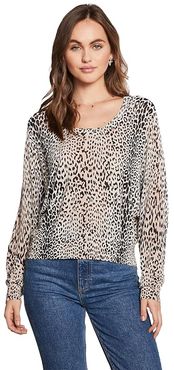 Oversized Long Sleeve Raglan Sweater Tee (Micro Animal Print) Women's Clothing