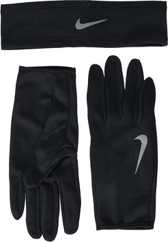 Run Dry Headband and Gloves Set (Black/Anthracite/Silver) Athletic Sports Equipment