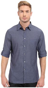 Roll Up Sleeve Shirt w/ Button Down Collar Single Pocket (Marine) Men's Long Sleeve Button Up