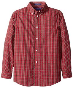 Long Sleeve Button Down Tartan Shirt (Red) Men's Clothing
