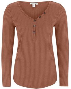 Long Sleeve Henley (Auburn) Women's T Shirt