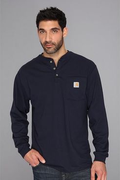 Big Tall Workwear Pocket L/S Henley (Navy) Men's Long Sleeve Pullover