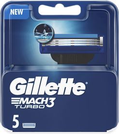 Gillette Lamette Rasoi Uomo Mach3 Turbo per Rasoio a 3 Lame, Confezione da 5 Lamette Barba