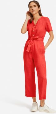 Linen Short-Sleeve Jumpsuit by Everlane in Tomato, Size 16