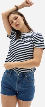 Organic Cotton Box-Cut T-Shirt by Everlane in Navy / White Stripe, Size XXS