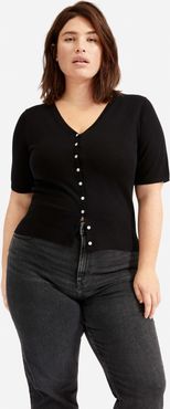 CottonMerino Short-Sleeve Cardigan by Everlane in Black, Size XS