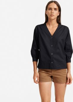 Silky Cotton Lantern Top Shirt by Everlane in Black, Size 2