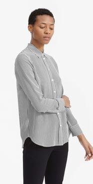 Clean Silk Relaxed Shirt by Everlane in White / Black Mini Stripe, Size 16