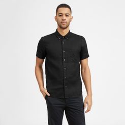 Linen Short-Sleeve Standard Fit Shirt by Everlane in Black, Size XXL