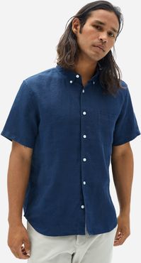 Linen Short-Sleeve Standard Fit Shirt by Everlane in Midnight, Size XXL