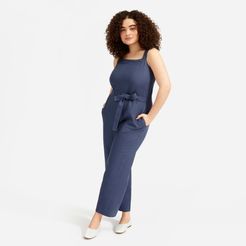 Linen Square-Neck Jumpsuit by Everlane in Blue Indigo, Size 16
