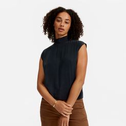 Clean Silk Tie Neck Blouse Shirt by Everlane in Black, Size 2