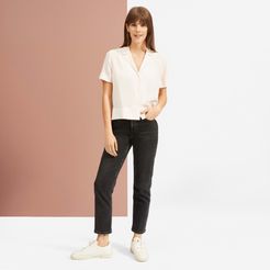 Clean Silk Short-Sleeve Notch Shirt by Everlane in Pale Pink, Size 16