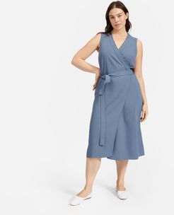 Japanese GoWeave Sleeveless Wrap Dress by Everlane in Dusty Blue, Size 16