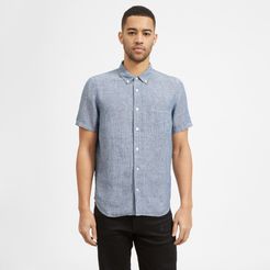Linen Short-Sleeve Standard Fit Shirt by Everlane in Blue / White Pinstripe, Size XXL