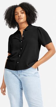 Clean Silk Puff-Sleeve Shirt by Everlane in Black, Size 16