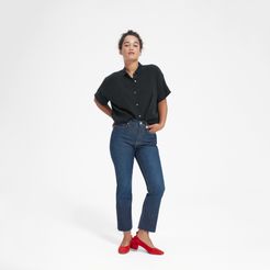 Clean Silk Short-Sleeve Square Shirt by Everlane in Black, Size 12