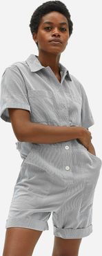 Cotton Weave Romper by Everlane in Grey / White Mini Stripe, Size 10