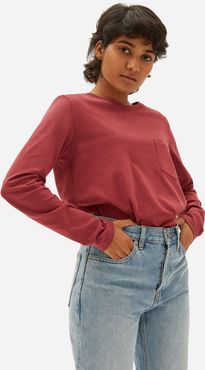 Organic Cotton Long-Sleeve Box-Cut Pocket T-Shirt by Everlane in Carmine, Size XS