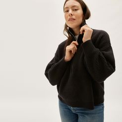 Felted Merino Half-Zip Sweater by Everlane in Black, Size XL