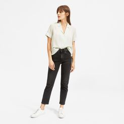 Clean Silk Short-Sleeve Notch Shirt by Everlane in Mint, Size 10