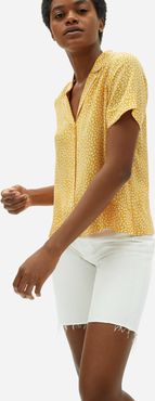 Clean Silk Short-Sleeve Notch Shirt by Everlane in Marigold Floral, Size 16