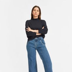 Luxe Cotton Mockneck Tee Sweater by Everlane in Black, Size XS