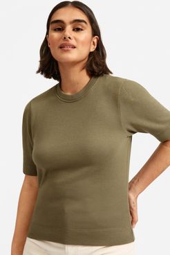 Lightweight French Terry Puff-Sleeve T-Shirt by Everlane in Dark Moss, Size XS