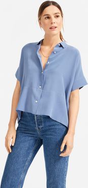 Clean Silk Short-Sleeve Square Shirt by Everlane in French Blue, Size 16