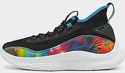 Big Kids' Curry 8 Basketball Shoes in Black/Black Size 4.0 Leather/Knit