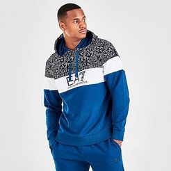 EA7 Printed Colorblock Hoodie in Blue/Royal Blue Size Small Fleece