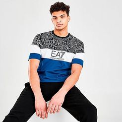 EA7 Allover Logo T-Shirt in Blue/Black/Blue Size Small