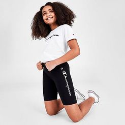 Girls' Script Logo Bike Shorts in Black/Black Size Small Knit