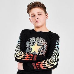 Boys' Warped Checkered Gradient Logo Long-Sleeve T-Shirt in Black/Black Size Small 100% Cotton/Knit