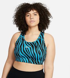 Dri-FIT Swoosh Icon Clash Animal Print Medium-Support Sports Bra (Plus Size) in Blue/Animal Print/Chlorine Blue Size Extra Large Polyester/Spandex