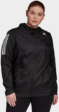 Own The Run Wind Jacket (Plus Size) in Black/Black Size Extra Large Polyester