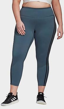Believe This 3-Stripes Cropped Training Tights (Plus Size) in Grey/Legacy Blue Size 2X-Large