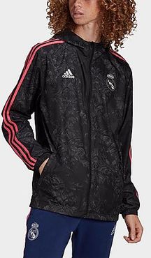 Real Madrid Soccer Windbreaker Jacket in Black/Black Size Small