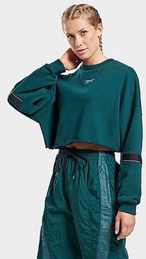 Studio Cropped French Terry Crewneck Sweatshirt in Green/Forest Green Size Small Cotton
