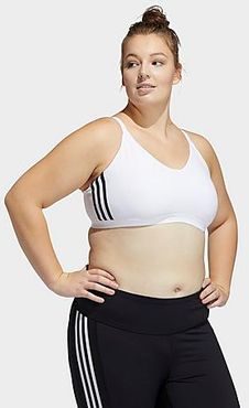 All Me 3-Stripes Light Support Sports Bra (Plus Size) in White/White Size 2X-Large Polyester