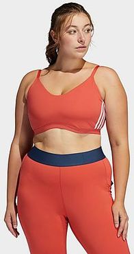 All Me 3-Stripes Light Support Sports Bra (Plus Size) in Red/Crew Red Size Extra Large Polyester