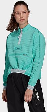 Terrex Hike Half-Zip Fleece Top in Blue/Acid Mint Size X-Small Polyester/Fleece/Knit