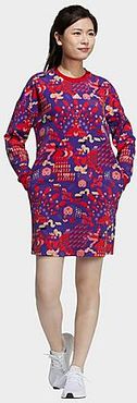 LNY Allover Print Sweater Dress in Red/Scarlet Size X-Small 100% Cotton