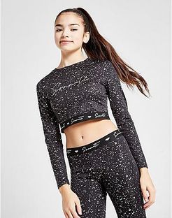 Girls' Glitter Print Long-Sleeve Cropped T-Shirt in Black/Black Glitter Size Small Polyester/Knit