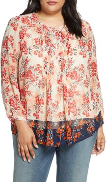 Plus Size Women's Daniel Rainn Border Print Pleated Blouse